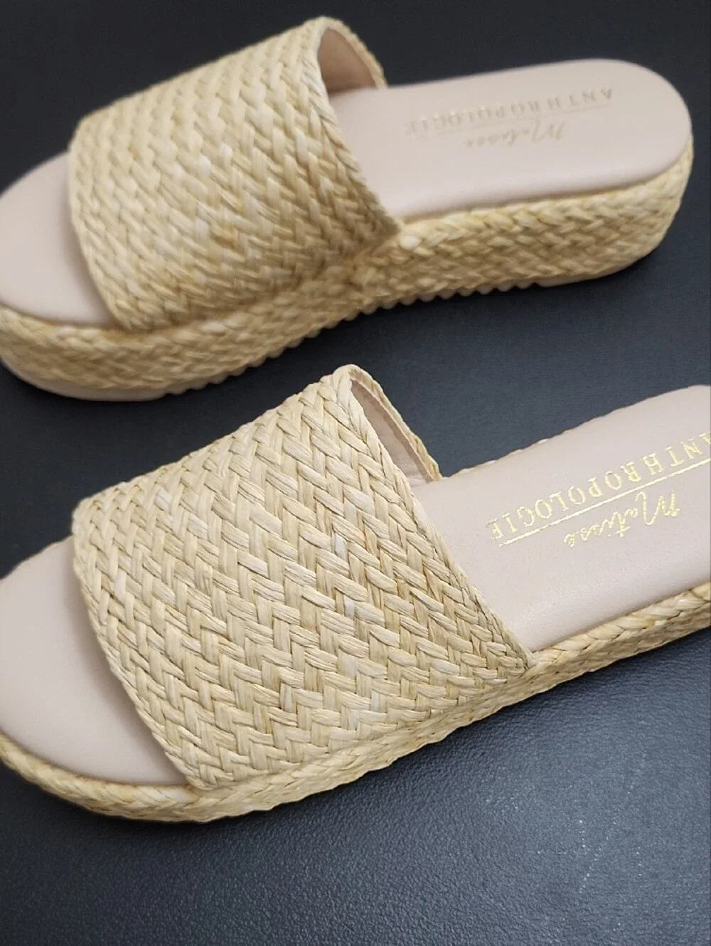 Matisse x Anthropologie Montego Woven Raffia Platform Slide Sandals